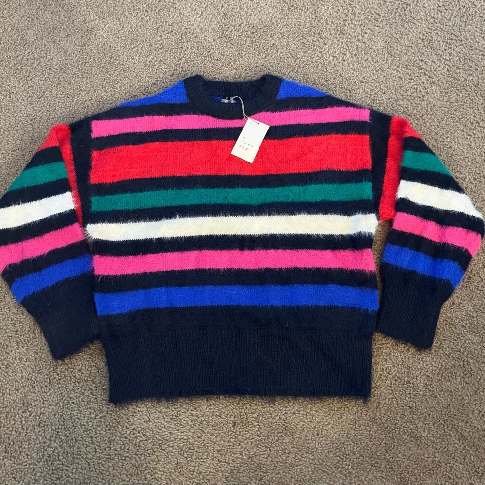 A New Day Stripped Fuzzy Sweater